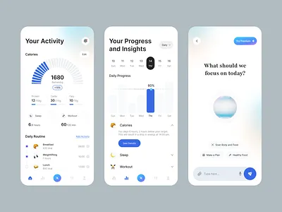 AI Health Coach Mobile App 3d aidesign animation app branding clean design dribbble fitnessapp graphic design health app illustration logo mobileapp motion graphics simple ui uiux ux website