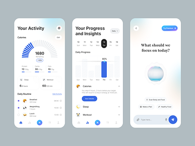 AI Health Coach Mobile App 3d aidesign animation app branding clean design dribbble fitnessapp graphic design health app illustration logo mobileapp motion graphics simple ui uiux ux website