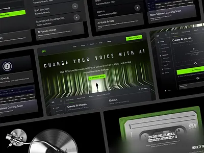 8Music – AI-Powered Vocal Studio Website ai ai music ai powered audio creative dark dark theme generate homepage landing page music product recording sound studio ui ux vocal web design website