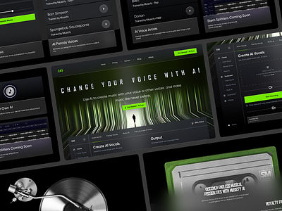 8Music – AI-Powered Vocal Studio Website ai ai music ai powered audio creative dark dark theme generate homepage landing page music product recording sound studio ui ux vocal web design website