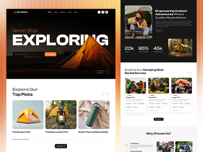 Camping & Adventure Brand Website adventure adventure website camping camping website campingwebsite hiking landing page landingpage outdoor events outdoor gear outdoordesign pixelean productdesign sahin mia tourist website travelling uidesign visualdesign webdesign webui