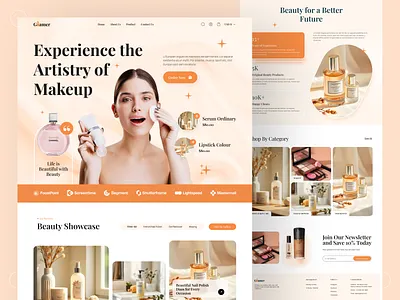 Glamer - Beauty & Cosmetics Landing Page Design beauty beautyproduct clean cosmetics ecommerce fashion figma healthandbeauty landing page landingpage luxurydesign makeup minimalist skincare ui uidesign ux warmcolors webdesign websitedesign