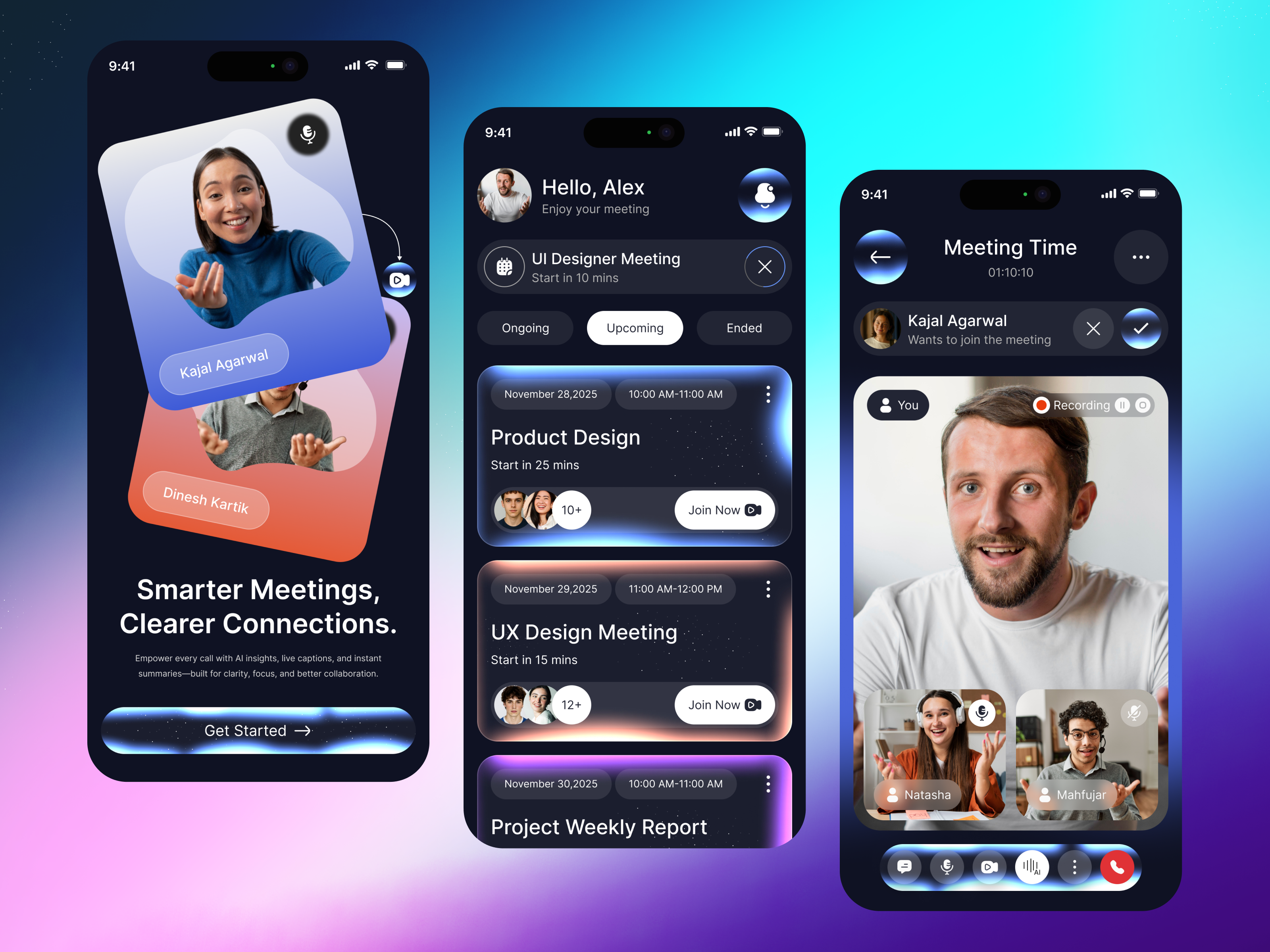 AI-Powered Video Meeting App ai ai assistant aiapp chatting communicationapp conference meetingapp mobile app mobile app design remotework task management teamcollaboration videomeeting