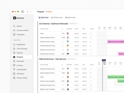 Construction Management Web App | Projects & Gantt View UI construction app dashboard enterprise ui gantt chart saas design sidebar task management team management timeline view web app design work tracking