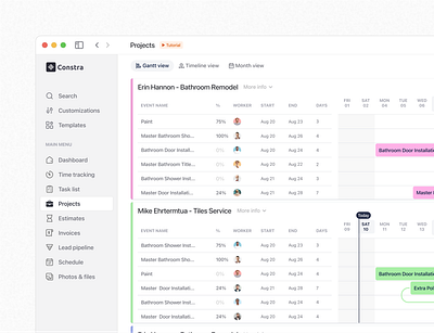 Construction Management Web App | Projects & Gantt View UI construction app dashboard enterprise ui gantt chart saas design sidebar task management team management timeline view web app design work tracking