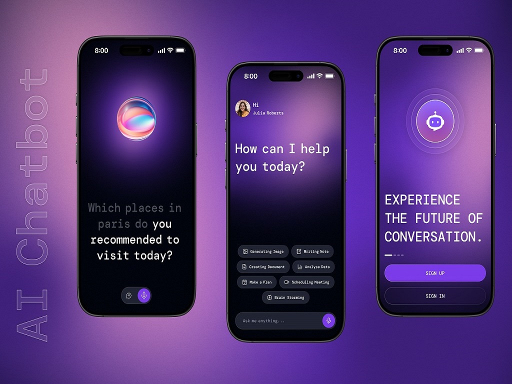 AI Chatbot App Design ai ai assistant ai chatbot ai communication ai design app design artificial intelligence chat app chat bot chatbot chatbot design chatgpt chatting conversational ui deepseek machine learning mobile app mobile app design saas siri