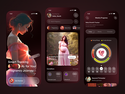 Nurture – Pregnancy Mobile App AI, Track Baby Growth & Health. ai baby tracker calander clean design daily tips health wellness healthcare app home ios app design maternity app mobile app mobile ui motherhood app onboarding screens period tracker pragnancy pregnancy app pregnancy journey wellness tracker womens health