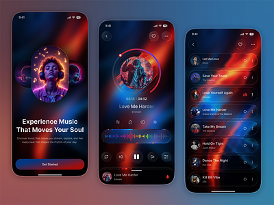 Music Streaming App -Personalized Playlists & Visual Player ai ai music app app audio player design entertainment app ios mobile music app music player music streaming music ui neumorphism playlist app product ui design