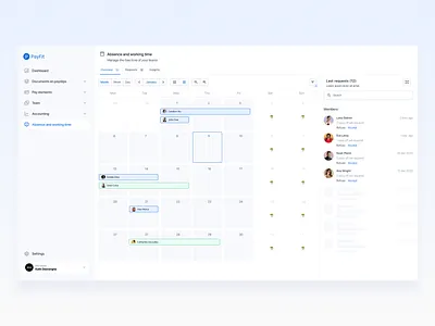 Payfit - Calendar UI agenda booking bookmark calendar complex crm dashboard date datepicker design filters illustration logo payroll saas task team ui