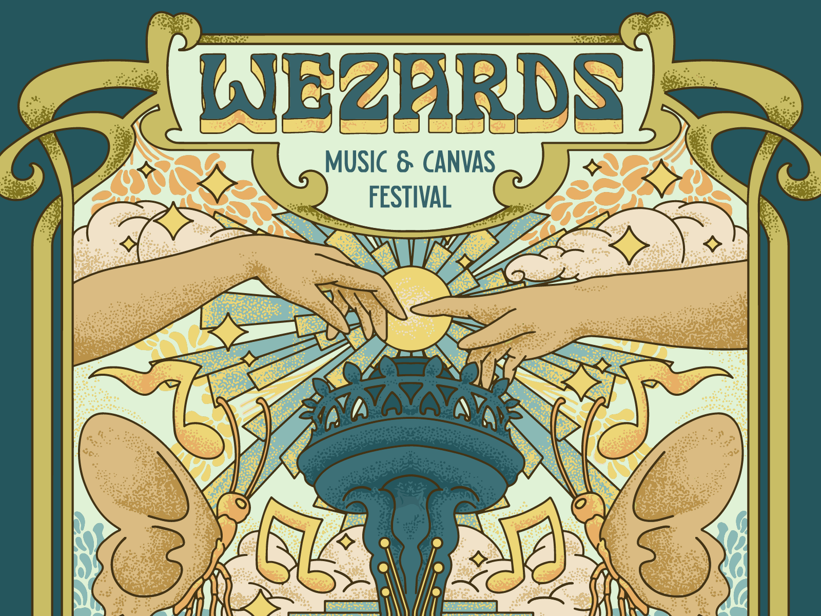 WEZARDS: Tshirt illustration art nouveau artistic design brand visuals branding project concept merch creative direction event branding festival merch graphic design illustrated poster illustration illustration art linework illustration merch design merchandise music festival design poster artwork retro inspired design vector artwork vintage aesthetic