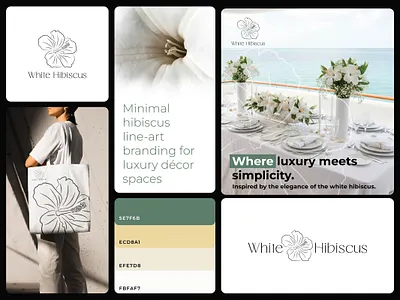 White Hibiscus – Minimal Luxury Logo black white brand identity chic design elegant logo graphic design line art logo logo design luxury branding luxury decor minimal logo