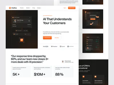 Chatflow — AI-Driven CRM Landing Page ai analytics artificial intelligence automation b2b charts clean crm data visualisation dipa inhouse landing page marketing minimal modern saas startup ui uiux web design website