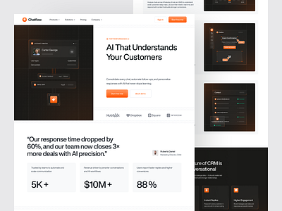 Chatflow — AI-Driven CRM Landing Page ai analytics artificial intelligence automation b2b charts clean crm data visualisation dipa inhouse landing page marketing minimal modern saas startup ui uiux web design website