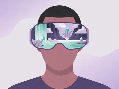 Immersive Reality: The Digital Escape adventure art commission digital health environment flat design future tech illustration landscape illustration metaverse outdoor technology travel vector illustration virtual reality vr web