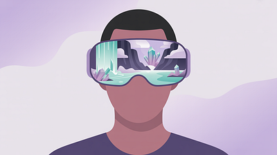 Immersive Reality: The Digital Escape adventure art commission digital health environment flat design future tech illustration landscape illustration metaverse outdoor technology travel vector illustration virtual reality vr web