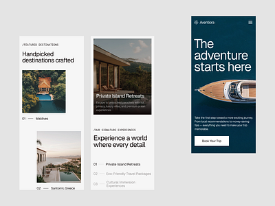 Aventiora — Responsive Luxury Travel Homepage cinematic clean design homepage imagery landing page luxutry minimal mobile modern responsive travel ui ux visual web website