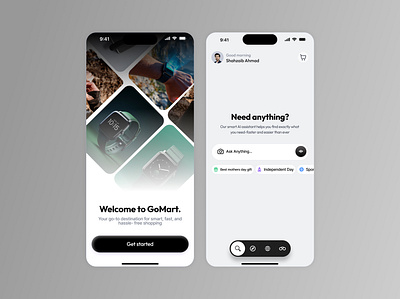 AI Shopping Assistant UI Design ai chat ui ai powered app ai shopping app app concept chat ui clean ui ecommerce app ecommerce ui figma design flutter ui iphone mockup minimal app design mobile app design modern mobile design onboarding screen product recommendation ui shopping assistant ui design user interface ux design
