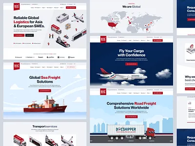 Logistics Website Design for Global Freight Services air freight ui cargo shipping ui export import ui freight platform design global logistics solution international shipping logistics branding logistics website design responsive layout road transport ux sea freight web design shipping service website transportation website ux for supply chain website redesign