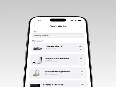 Wishlist Mobile App graphic design ios design lightmode minimalist mobile app ui wishlist