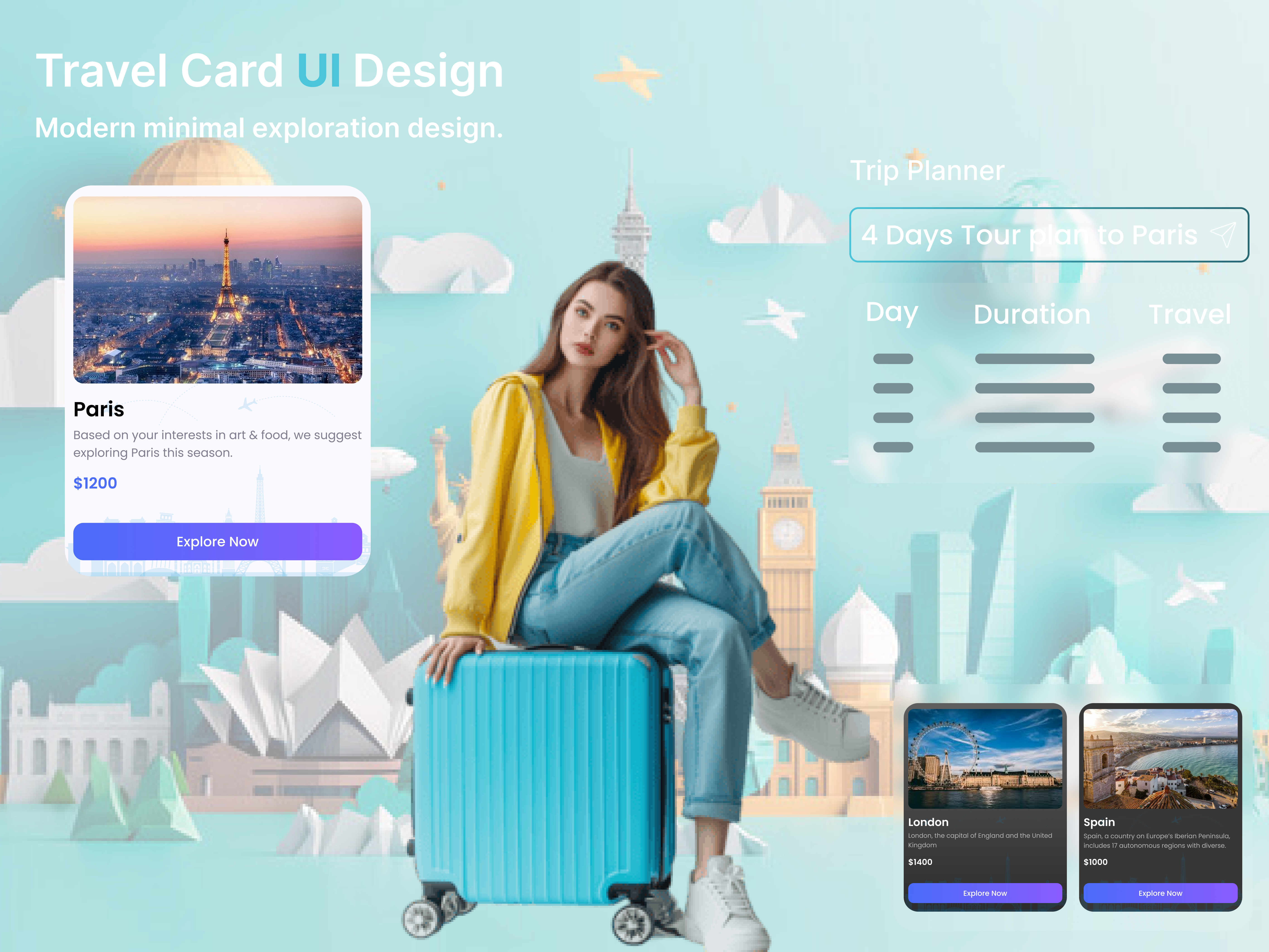 Travel Recommendation Card UI ai branding card explore graphic design travel travel recommendation card ui userresearch ux