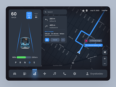 Electric Drive Interface app ui car dashboard charger dashboard drive os electric vehicles ev map navigation product design tesla ui ui design ux vehicle