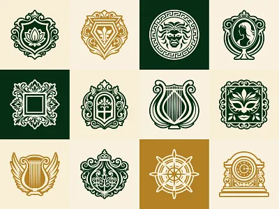 Antique Logo Bundle ancient antique art artwork creativity design emblem graphic design heritage historical icon iconography logo print royal symbol tattoo vector victorian vintage