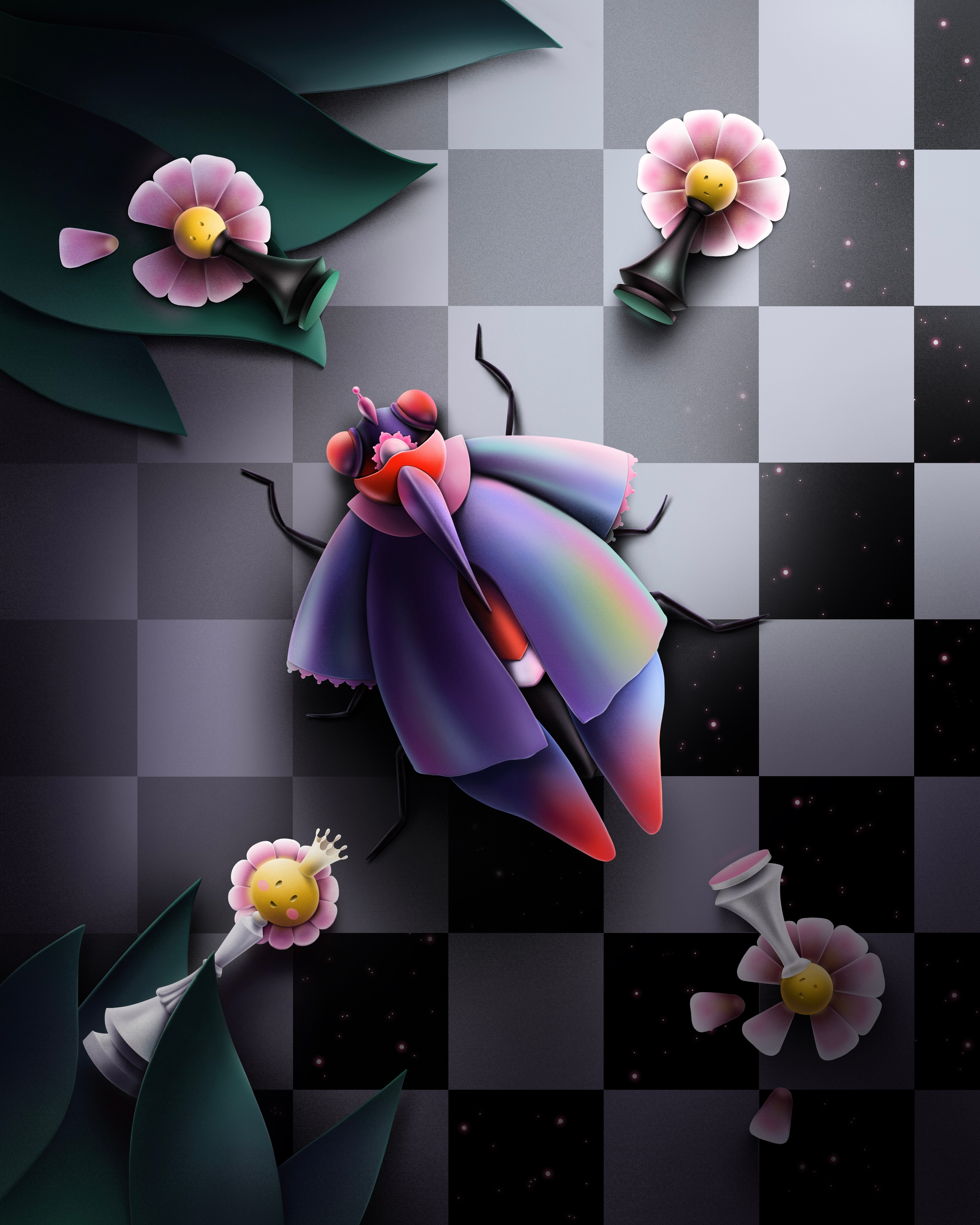 Checkmate branding checkerboard checkmate chess fly illustration surreal surrealism
