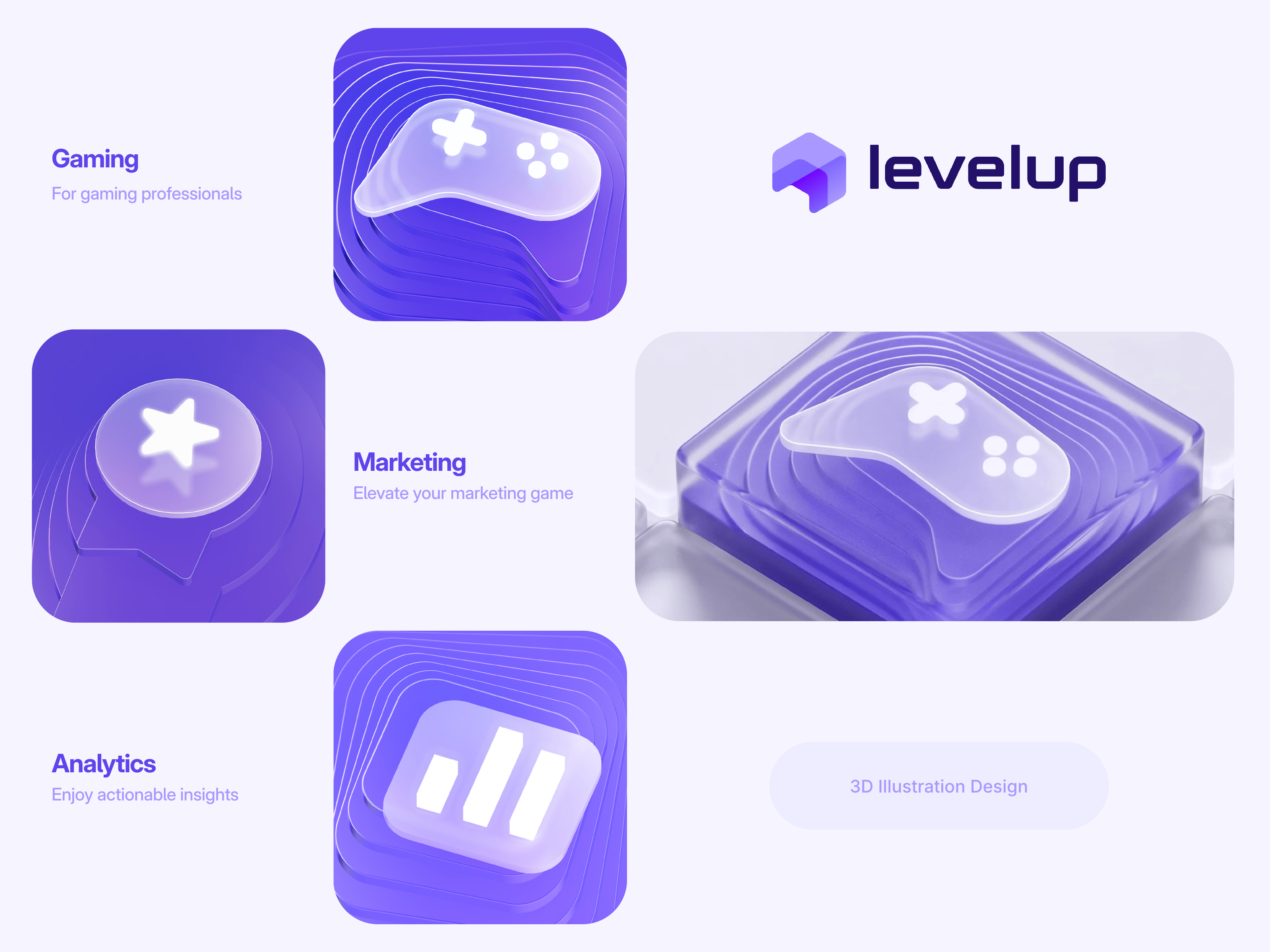 3D Illustrations For Level Up Website 3d ai analytics blockchain brandbook branding cybersports esports gamer gaming gradient icon icons identity illustration lepisov logo marketing ui web3