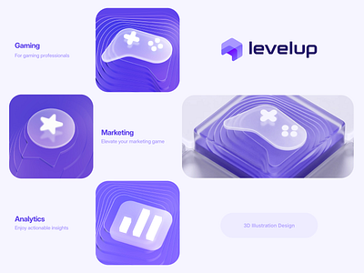3D Illustrations For Level Up Website 3d ai analytics blockchain brandbook branding cybersports esports gamer gaming gradient icon icons identity illustration lepisov logo marketing ui web3
