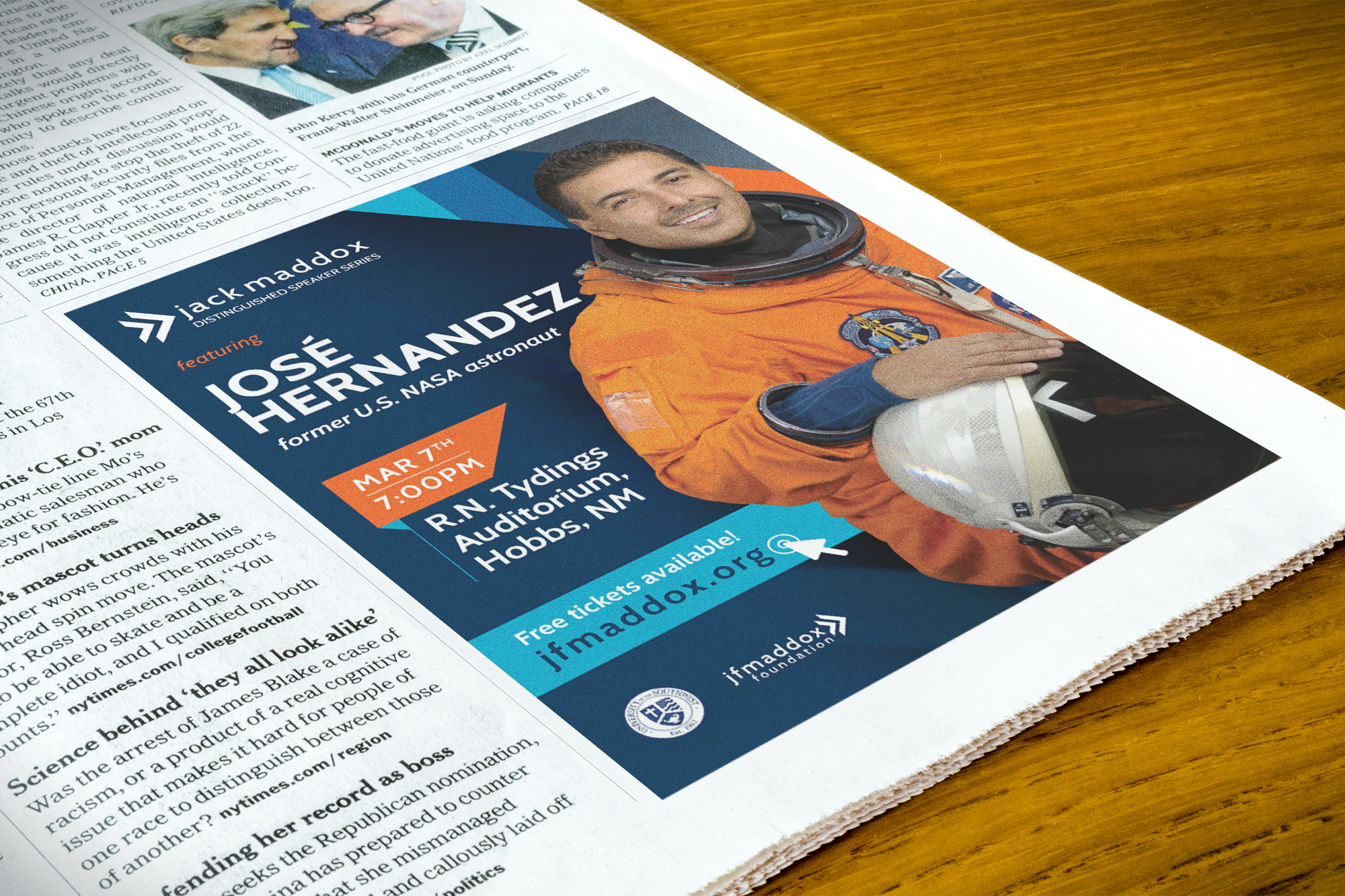 Speaker Series Press Ad advertisement blue clean colourful creative design event flyer graphic design leaflet megazine ad modern orange poster press ad print professional