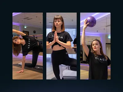 Reach in its Applications bare brand application brand experience fitness branding identity design interior styling logo in use merch branding pilates reach real world branding team spirit yoga