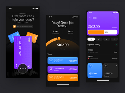 AI-Powered Personal Finance App – Dark Mode UI ai app branding darkui dashboard design fintech graphic design illustration logo minimal ui vibrant