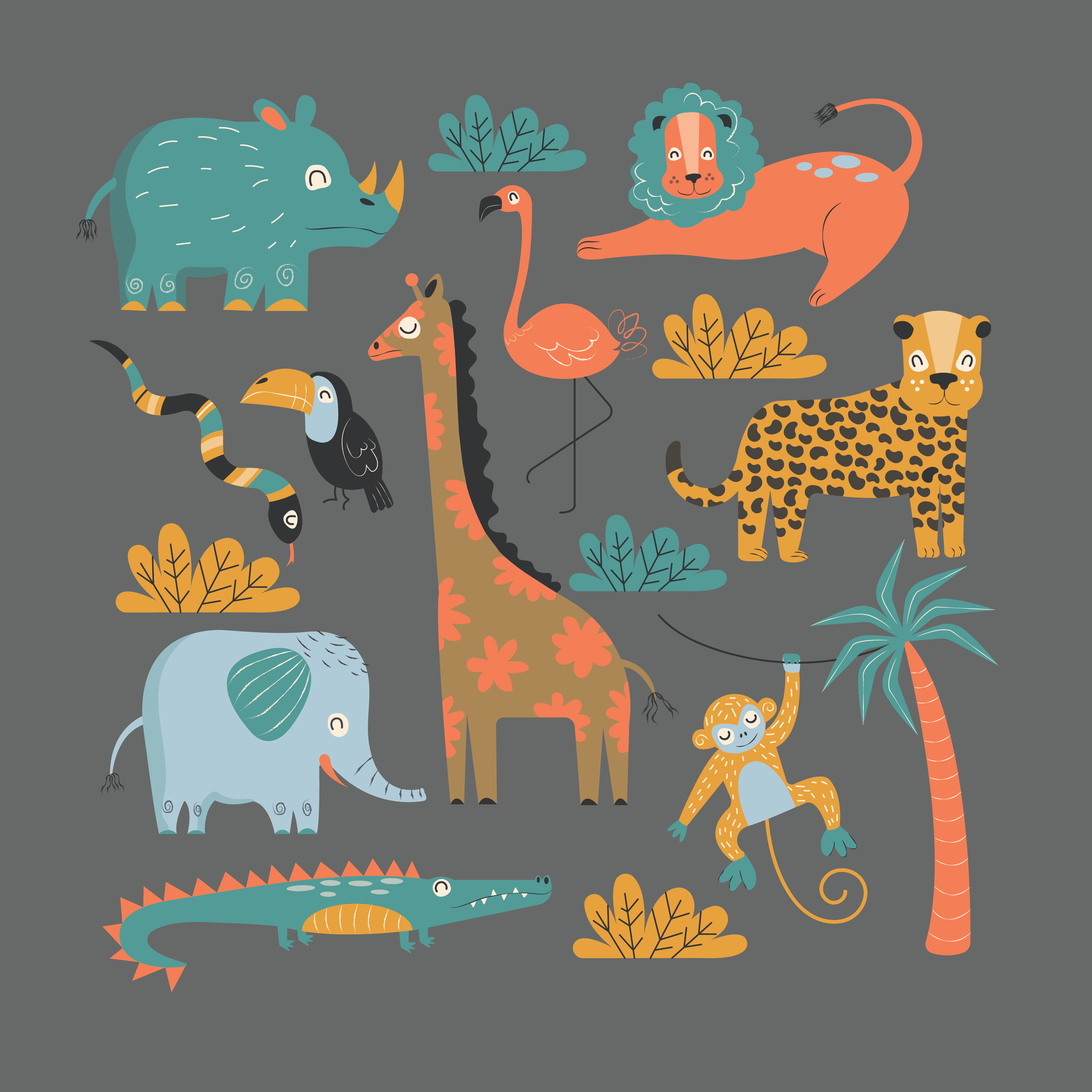 African Animal Set Illustration