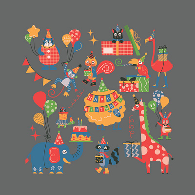 Animal Birthday Party Asset Illustration