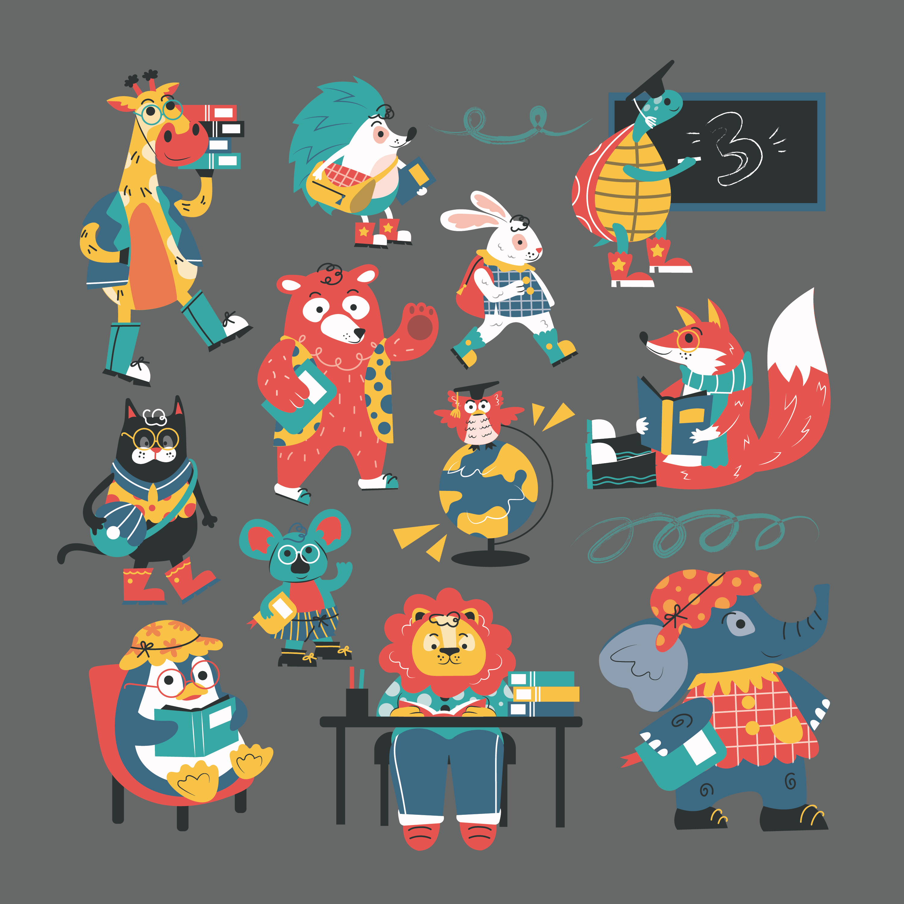Back to School Animal Asset Illustration