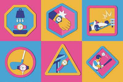 Oracle Time - Shock Resistance blue clock danger design editorial g force hazard illustration magazine paper craft papercut pink road sign shock resistance sign signage warning watch yellow