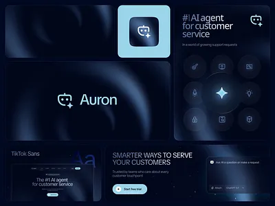 Auron – AI Support Agent Logo & Brand Identity ai logo animation brand identity brand system branding chatbot logo dark branding logo logo and branding logo design product branding saas branding startup branding tech logo visual identity