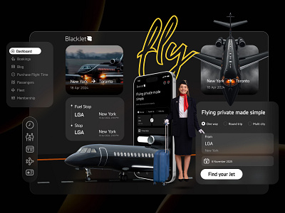 BlackJet – Private Jet Booking Web App airplane app aviation black jet booking dark design fly food jet mobile schedule ui ux web app