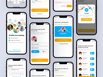 Children Digital Nursery App - Profile Setup & Verification Flow appdesign branding earlylearning edtechdesign game gaming app kids kids app kids game kids gaming kidsapp nurseryapp onboardingdesign parentapp product design profilesetup ui ui design user interface design userexperience