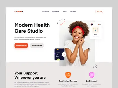 Telemedicine clean design clinic digital health doctor platform healthcare medical landing minimal ui modern ui product design saas website telemedicine uiux user interface web design wellness website