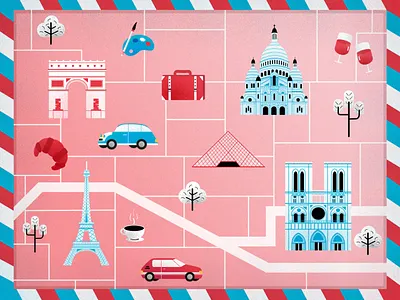Paris Map 2d art buildings coffee france graphic art illustration louvre map paris postcard suitcase tourism tourist travel vector vector art wine