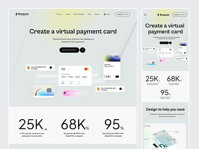 Virtual Payment Card - SaaS Landing Page landing page modern design payment menthod saas saas landing page saas website uiux virtual payment card web web design web template website design