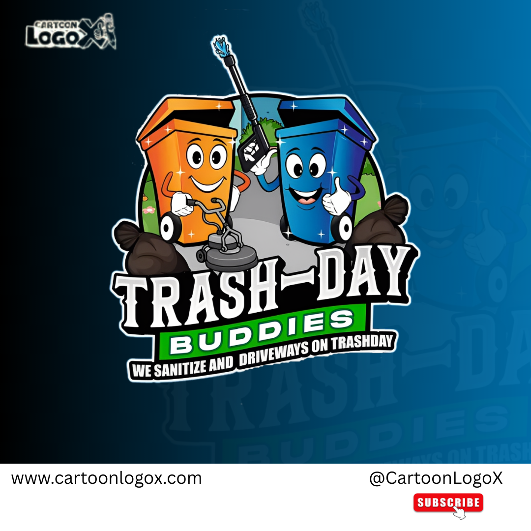 Trash-Day Buddies | Cartoon Logo| Branding Design | CartoonLogoX branding branding design business branding cartoon logo creative branding graphic design logo logo and branding logo design marketing materials mascot logo small business branding visual identity