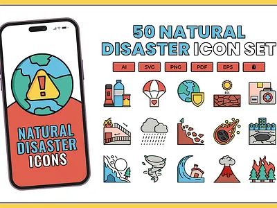 50 Natural Disaster Icons branding design graphic design icon icons illustration ui ux vector