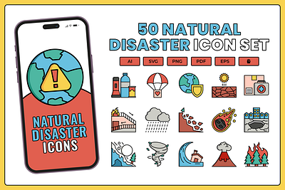 50 Natural Disaster Icons branding design graphic design icon icons illustration ui ux vector