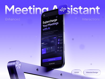 Meeting Assistant — AI SaaS Website & UI Design ai design app ui b2b saas dark mode ui dashboard design futuristic ui information design interaction design minimal ui mobile app design modern web design productivity tool saas product smart assistant startup design uiux visual design voice assistant ui web app design website design