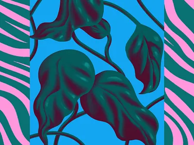 Plants blue design digital painting illustration illustrationx pattern pink plants still life texture tropical vegetation