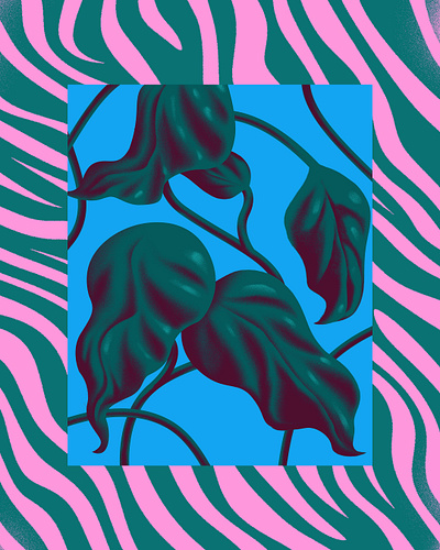 Plants blue design digital painting illustration illustrationx pattern pink plants still life texture tropical vegetation