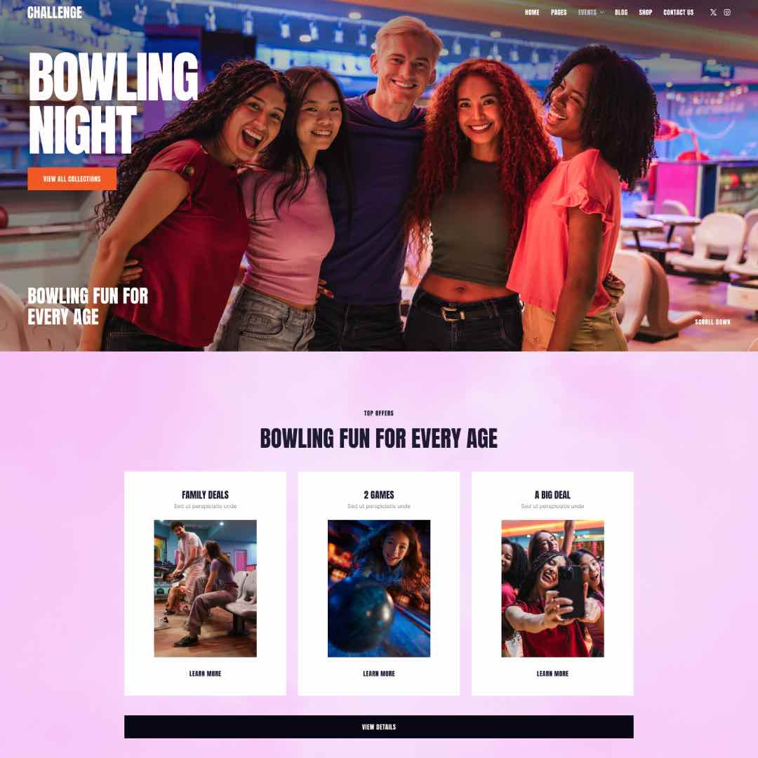 Challenge - Bowling, Billiard & Mini-Golf WordPress Theme blog design illustration ui web design webdesign wordpress wordpress design wordpress theme wordpress themes