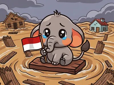 Pray for Sumatera🤲🏻 animal branding character disaster doodle elephant flag flat flood house icon illustration indonesia logo nature storm sumatera water weather wood